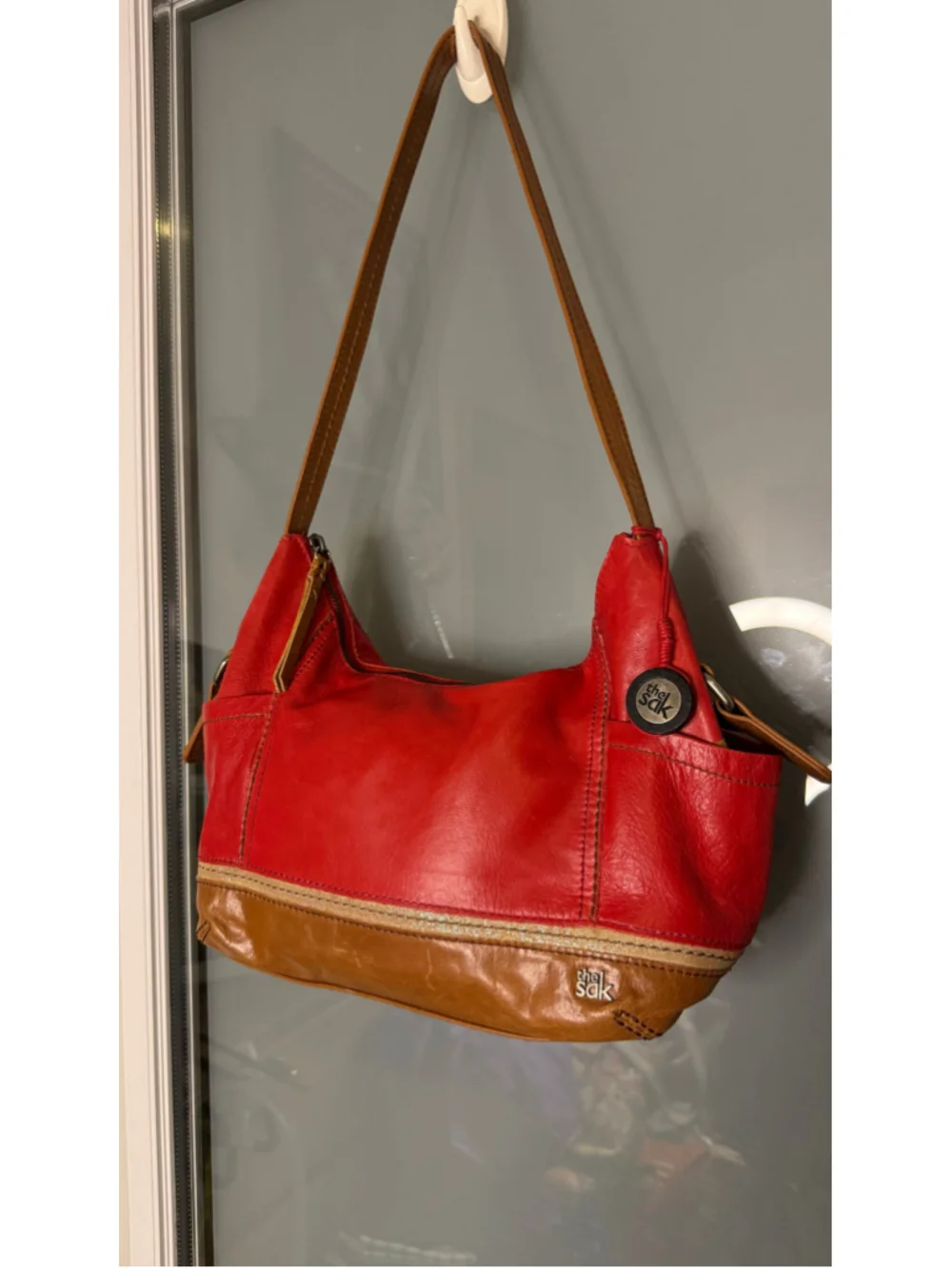 The Sak Leather Hobo Bag Red and Brown